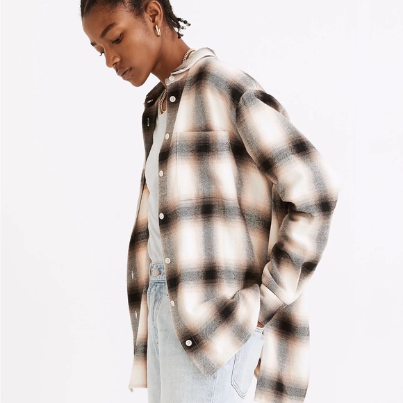 Like New Madewell Flannel Oversized Ex-Boyfriend Shirt in Robson Plaid, M - Picture 2 of 12